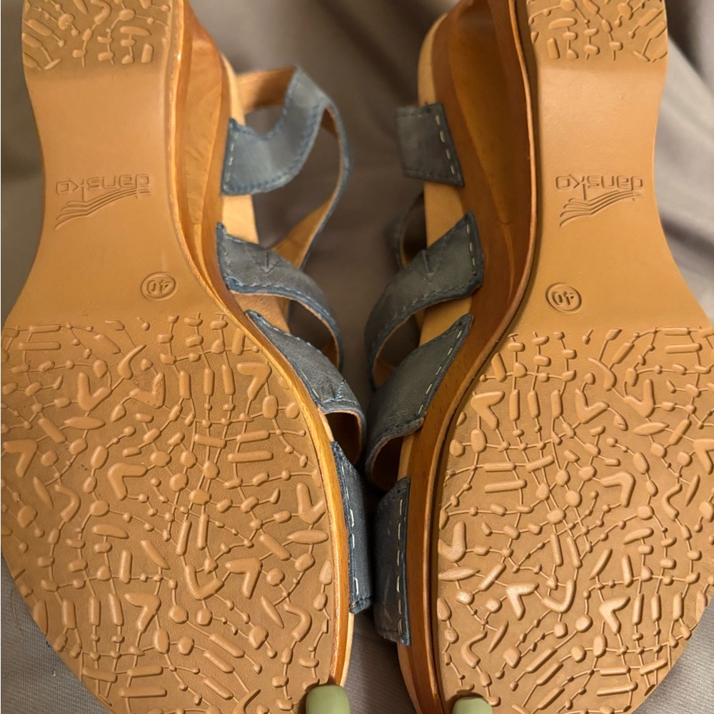 Dansko Blue Leather Strappy Wedge Sandals - Picture 7 of 8